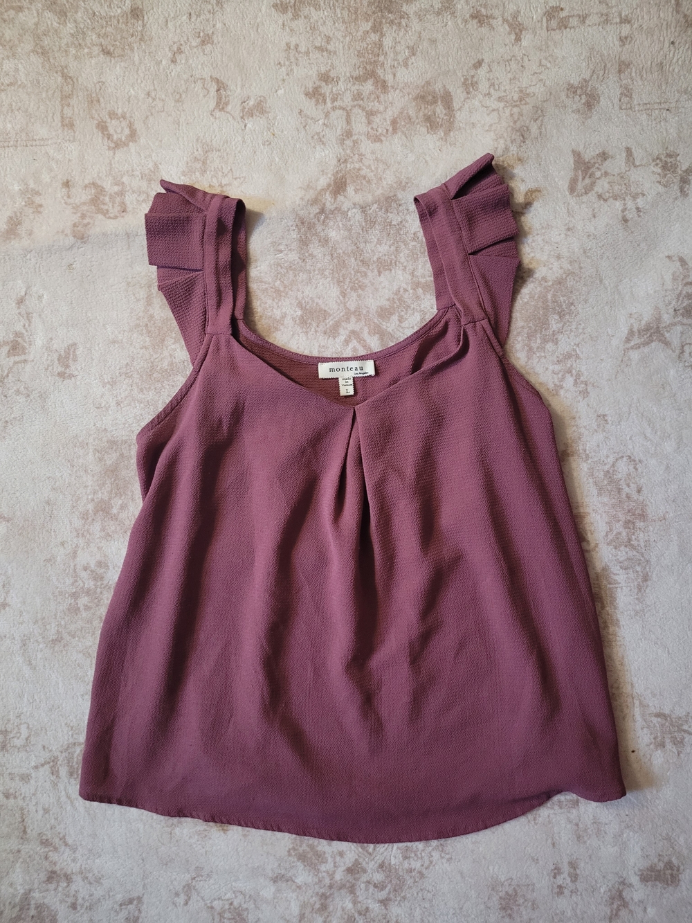Monteau Mauve Ruffle-Shoulder Tank Top